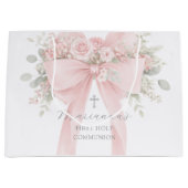 Blush Pink Bow Floral First Holy Communion Groot Cadeauzakje (Voorkant)