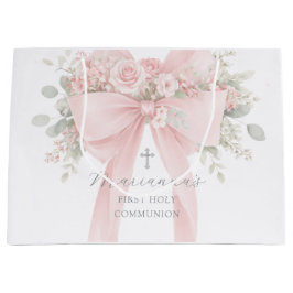 Blush Pink Bow Floral First Holy Communion Groot Cadeauzakje