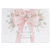 Blush Pink Bow Floral First Holy Communion Groot Cadeauzakje (Achterkant)