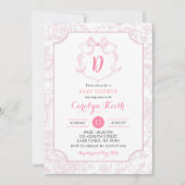 Blush Pink Bow Floral Waterverf Crest Baby shower Kaart (Voorkant)