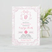 Blush Pink Bow Floral Waterverf Crest Baby shower Kaart (Staand voorkant)