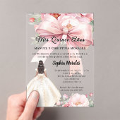 Blush pink bow florals dress Quinceanera clear Acryl Uitnodigingen (Insitu (Draagbaar))