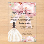 Blush pink bow florals dress Quinceanera clear Acryl Uitnodigingen (Voorkant)