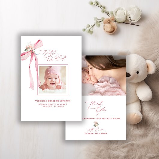 Blush Pink Bow Foto Baby shower Dank u Kaart