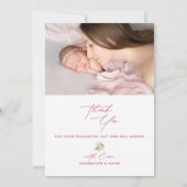 Blush Pink Bow Foto Baby shower Dank u Kaart (Achterkant)