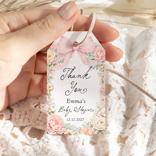 Blush Pink Bow Garden Baby Shower Thank you Cadeaulabel