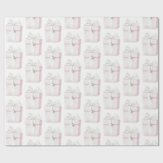 Blush Pink Bow Gift Hart Charm Verjaardag Cadeaupapier (Vlak)