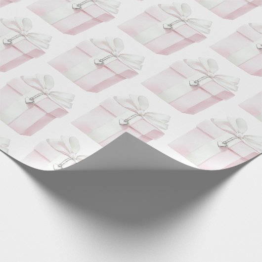 Blush Pink Bow Gift Hart Charm Verjaardag Cadeaupapier (Hoek)