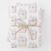 Blush Pink Bow Gift Hart Charm Verjaardag Inpakpapier Vel (In situ)