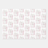 Blush Pink Bow Gift Hart Charm Verjaardag Inpakpapier Vel (Voorkant)