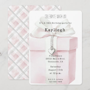 Blush Pink Bow Gift Hart Charm Verjaardag Kaart