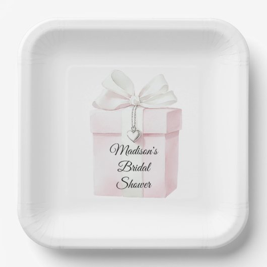 Blush Pink Bow Gift Hart Charm Vrijgezellenfeest Papieren Bordje (Voorkant)