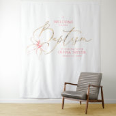 Blush Pink Bow Girl Baptism Photo Backdrop Welcome Wandkleed (In situ)