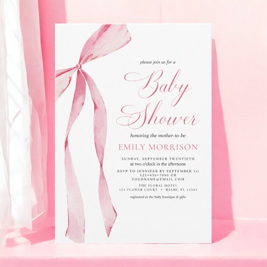 Blush Pink Bow Girl Waterverf Baby shower Kaart