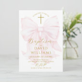 Blush Pink Bow Girls Baptism Elegant Digital Kaart (Staand voorkant)