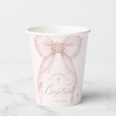 Blush Pink Bow Gold Cross Baptism Papieren Bekers (Achterkant)