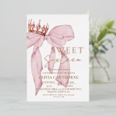 Blush Pink Bow Gold Sweet 16 Folie Uitnodiging (Staand Voorkant)