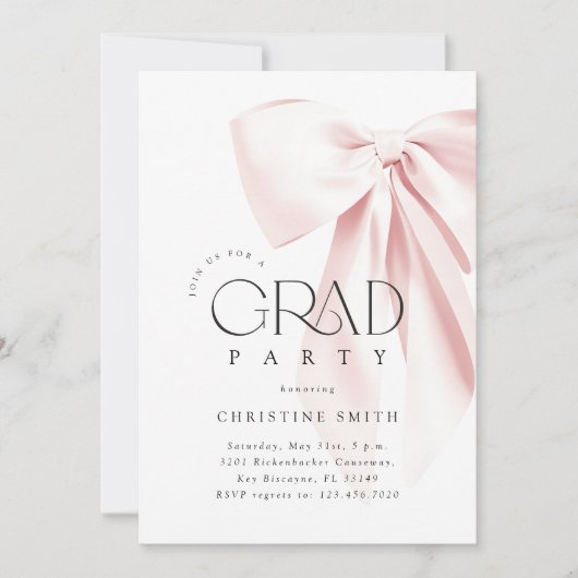 Blush Pink Bow Graduation Party Uitnodiging (Voorkant)