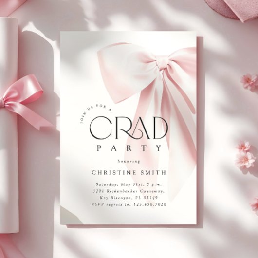 Blush Pink Bow Graduation Party Uitnodiging