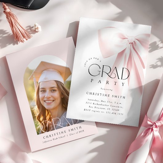Blush Pink Bow Graduation Party Uitnodiging