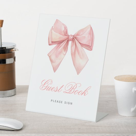 Blush Pink Bow Guest Book Douche Sign Reclamebord Met Voetstuk (Insitu)
