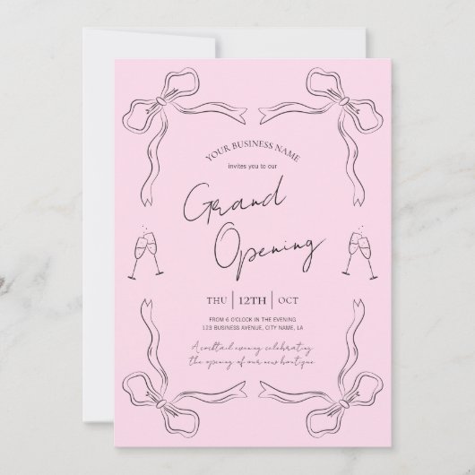 Blush Pink Bow Hand getrokken Business Grand Openi Kaart (Voorkant)