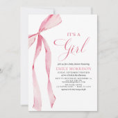 Blush Pink Bow Het is een meisje Baby shower Kaart (Voorkant)