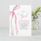 Blush Pink Bow Het is een meisje Baby shower Kaart (Staand voorkant)