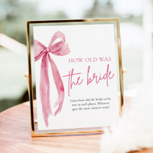 Blush Pink Bow Hoe oud was de bruid Vrijgezellenfe Poster