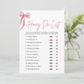 Blush Pink Bow Honey Do List Vrijgezellenfeest spe Kaart (Staand voorkant)