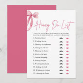 Blush Pink Bow Honey Do List Vrijgezellenfeest spe Kaart (Voorkant / Achterkant)