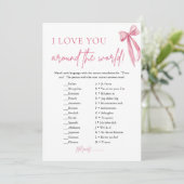 Blush Pink Bow I Love You Around the World Game Kaart (Staand voorkant)