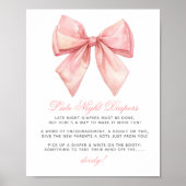 Blush Pink Bow Late Night Luiers Baby shower Poster (Voorkant)