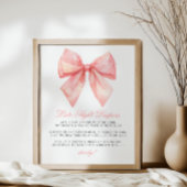 Blush Pink Bow Late Night Luiers Baby shower Poster