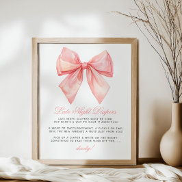 Blush Pink Bow Late Night Luiers Baby shower Poster
