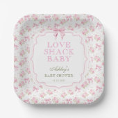 Blush Pink Bow Love Shack Baby shower Papieren Bordje (Voorkant)
