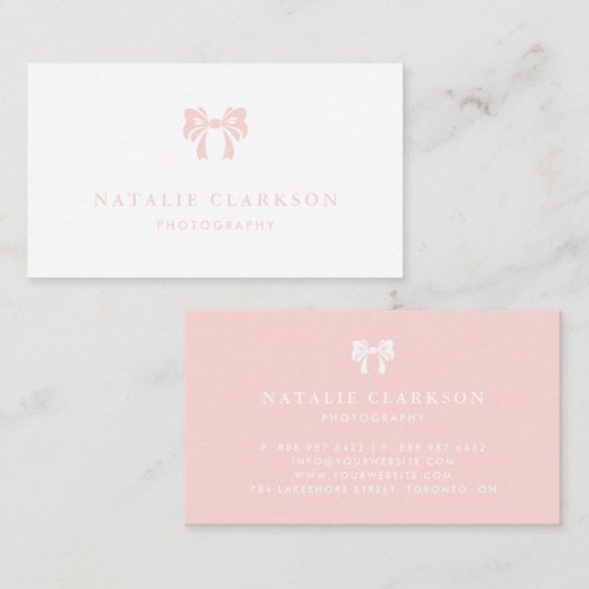 Blush Pink  Bow minimalistisch Visitekaartje (Voorkant / Achterkant)