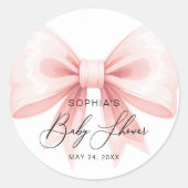 Blush Pink Bow Modern Baby shower Favoriet Ronde Sticker (Voorkant)