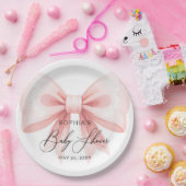 Blush Pink Bow Modern Baby shower Papieren Bordje (Feest)