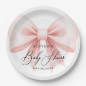 Blush Pink Bow Modern Baby shower Papieren Bordje (Voorkant)