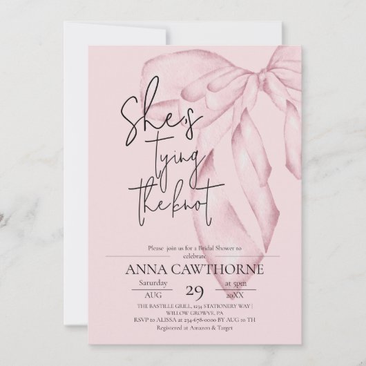 Blush Pink Bow ⎮Modern Elegant Bridal Shower Kaart (Voorkant)