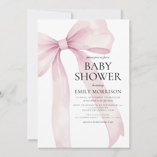 Blush Pink Bow Modern Girl Baby shower Kaart (Voorkant)