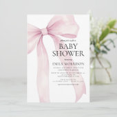 Blush Pink Bow Modern Girl Baby shower Kaart (Staand voorkant)