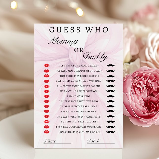 Blush Pink Bow Mommy Daddy Baby Shower Game (Creator heeft geüpload)