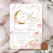 Blush Pink Bow Over The Moon Girl Baby shower Kaart