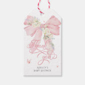 Blush Pink Bow Pastel Floral Baby shower Bedankt Cadeaulabel (Voorkant)