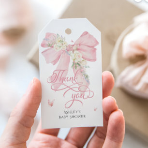 Blush Pink Bow Pastel Floral Baby shower Bedankt Cadeaulabel