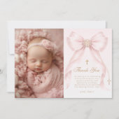 Blush Pink Bow Photo Baptism Thank you Card Kaart (Voorkant)