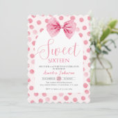 Blush Pink Bow polka dots Sweet zestien verjaardag Kaart (Staand voorkant)
