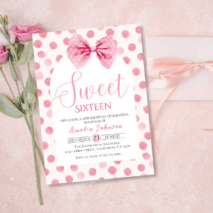 Blush Pink Bow polka dots Sweet zestien verjaardag Kaart
